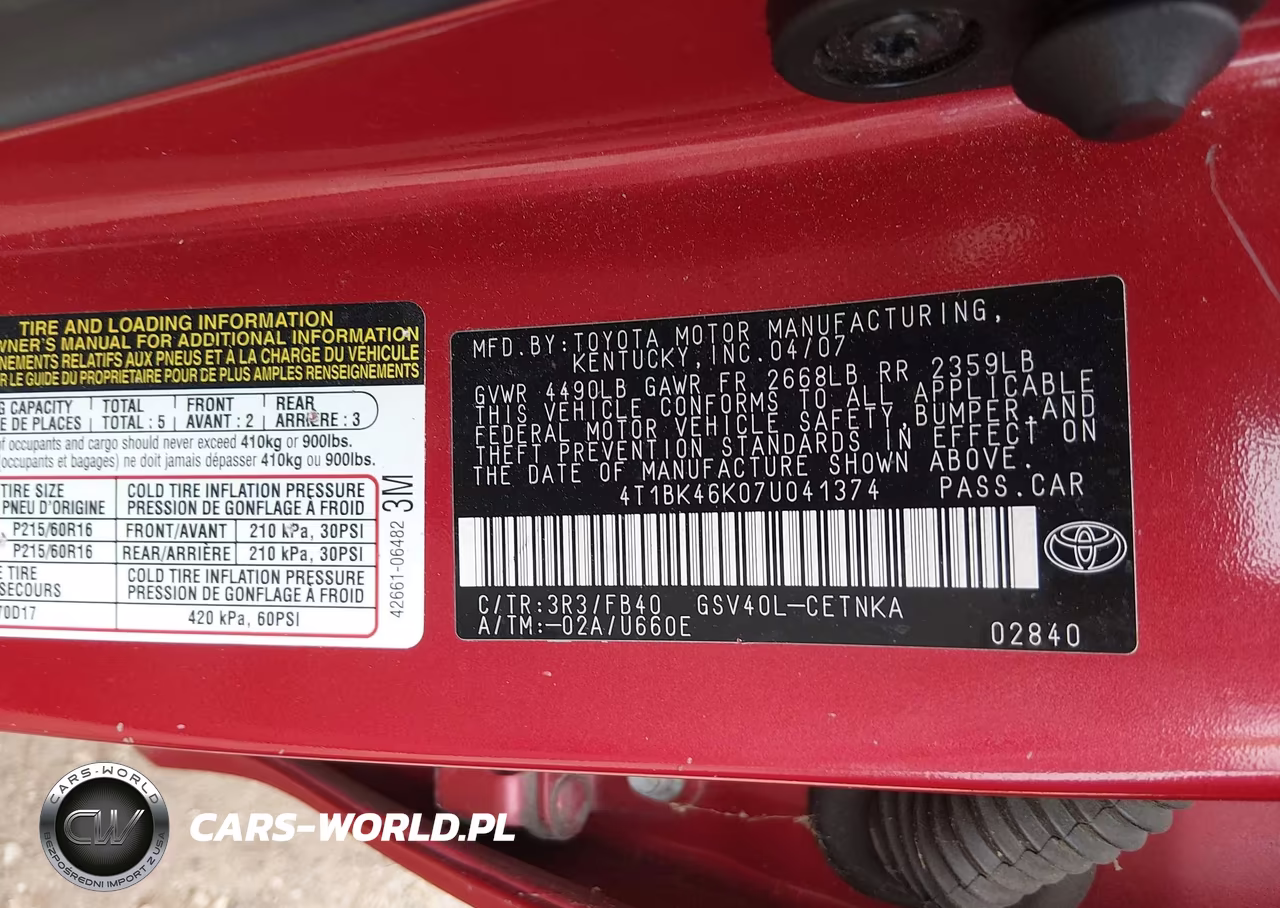 2007 Toyota Camry Le V6 VIN:4T1BK46K07U041374 - 9