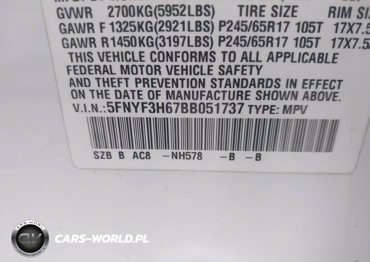 2011 Honda Pilot Ex-L VIN:5FNYF3H67BB051737 - 9