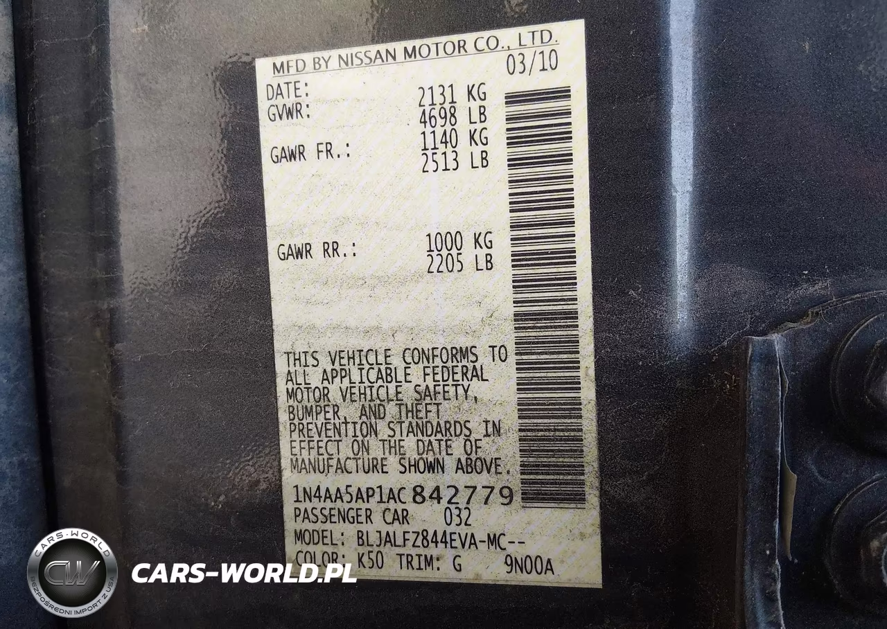 2010 Nissan Maxima 3.5 Sv VIN:1N4AA5AP1AC842779 - 9