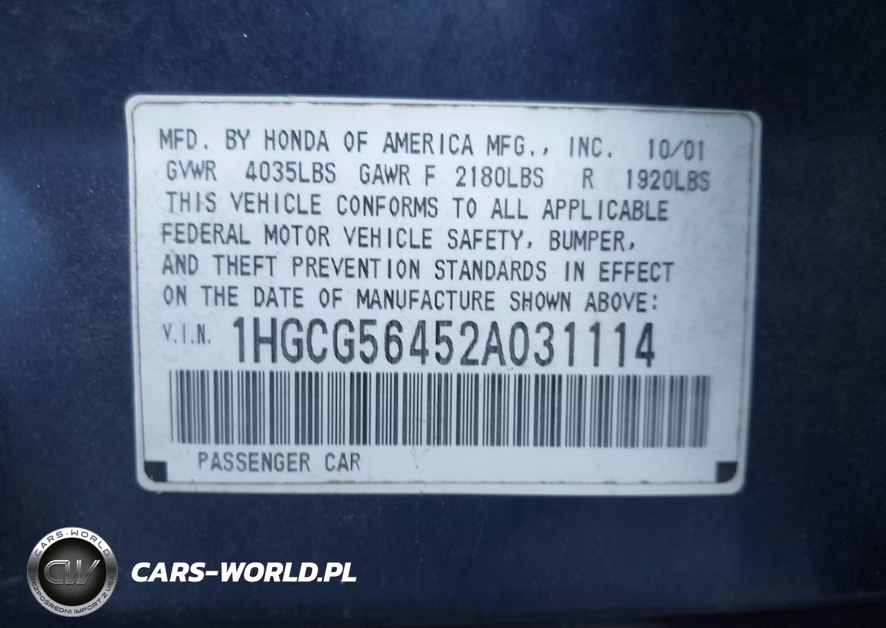 2002 Honda Accord 2.3 Lx VIN:1HGCG56452A031114 - 9