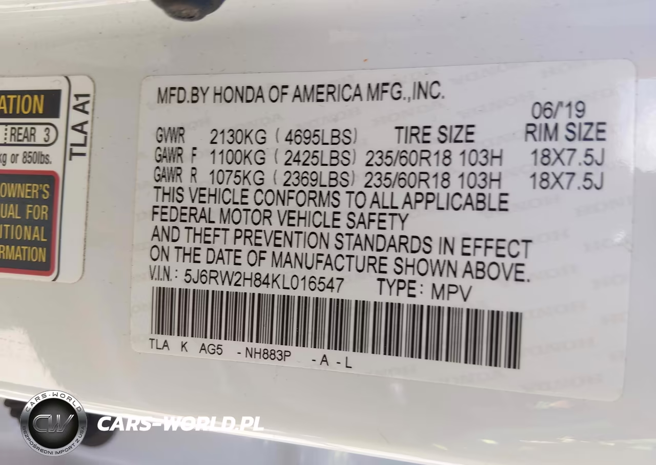 2019 Honda Cr-V Ex-L VIN:5J6RW2H84KL016547 - 9