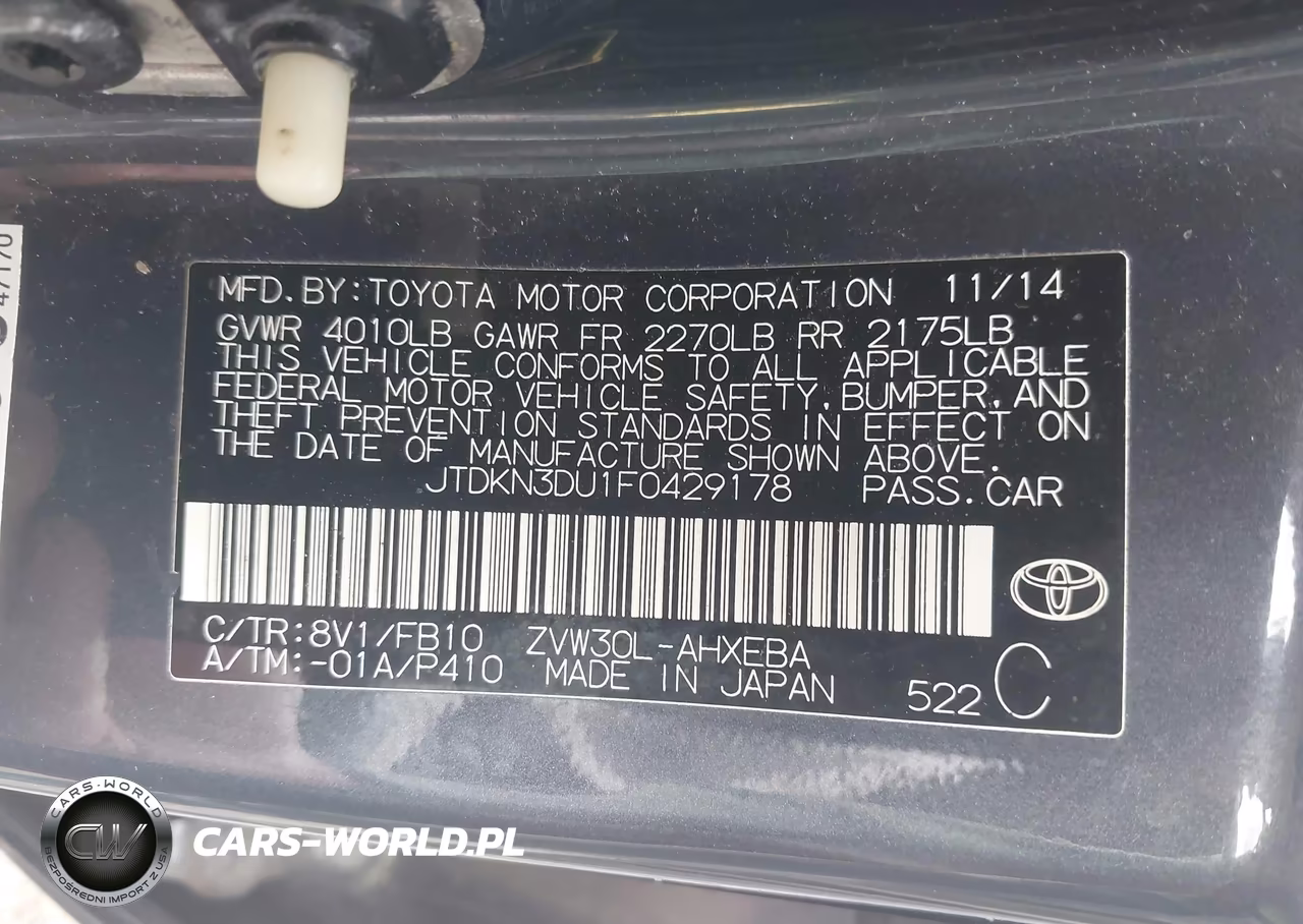 2015 Toyota Prius Two VIN:JTDKN3DU1F0429178 - 9