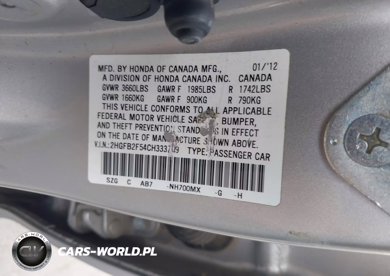 2012 Honda Civic Lx VIN:2HGFB2F54CH333709 - 9