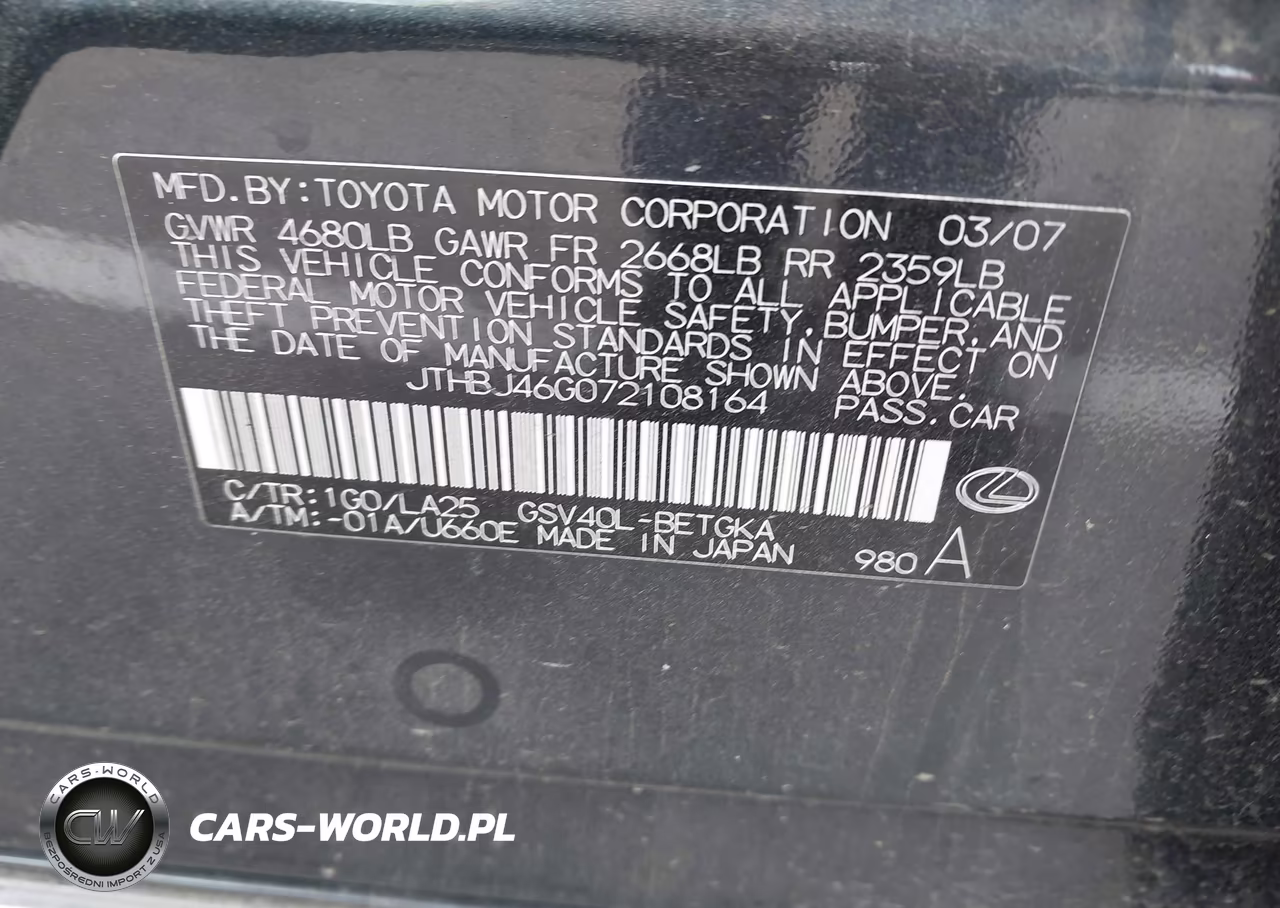 2007 Lexus Es 350 VIN:JTHBJ46G072108164 - 9