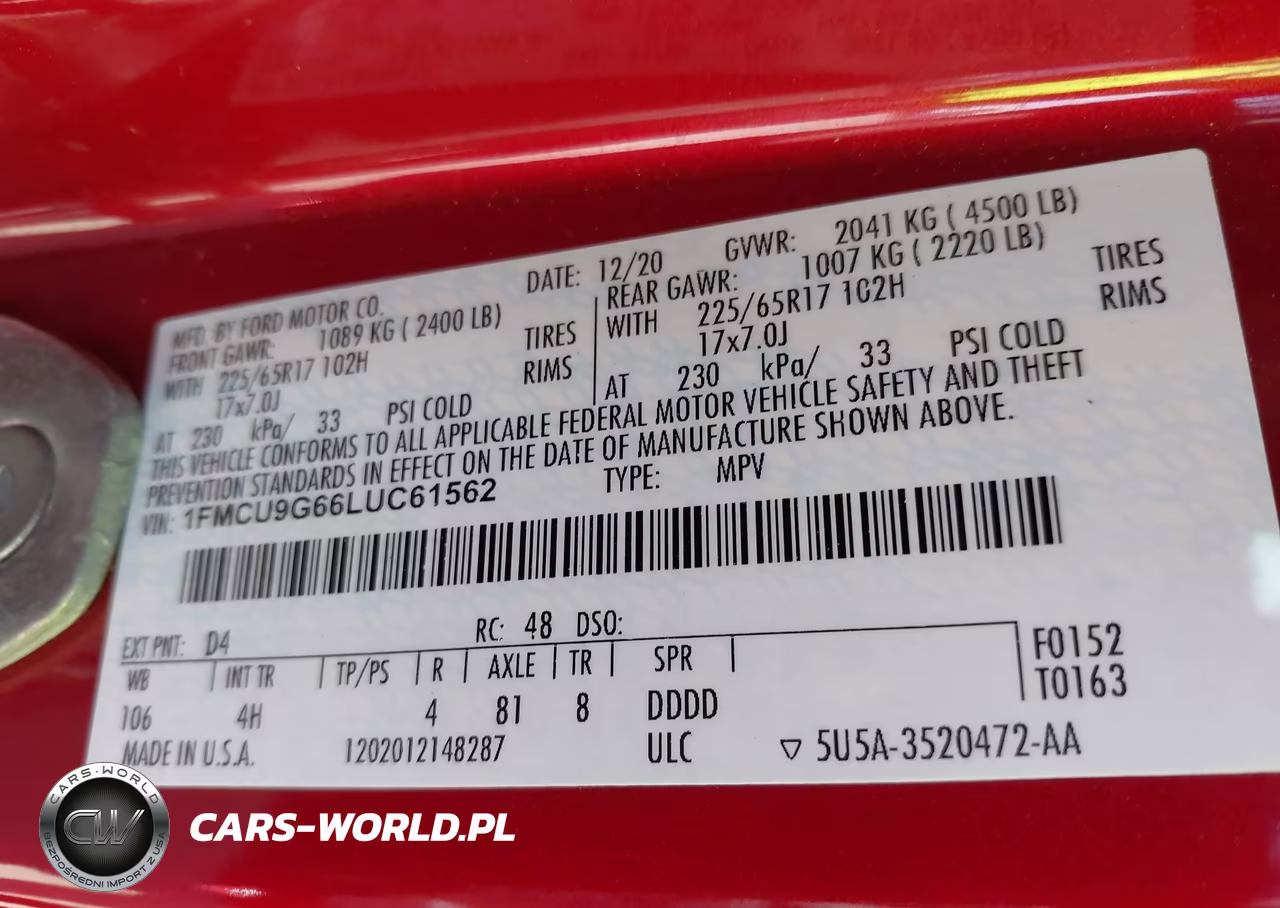 2020 Ford Escape Se VIN:1FMCU9G66LUC61562 - 9
