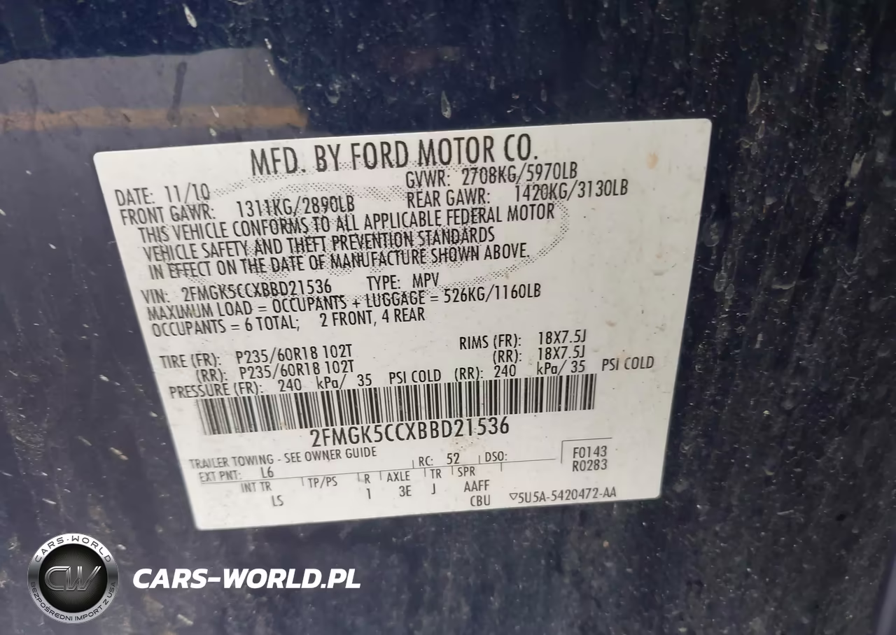2011 Ford Flex Sel VIN:2FMGK5CCXBBD21536 - 9