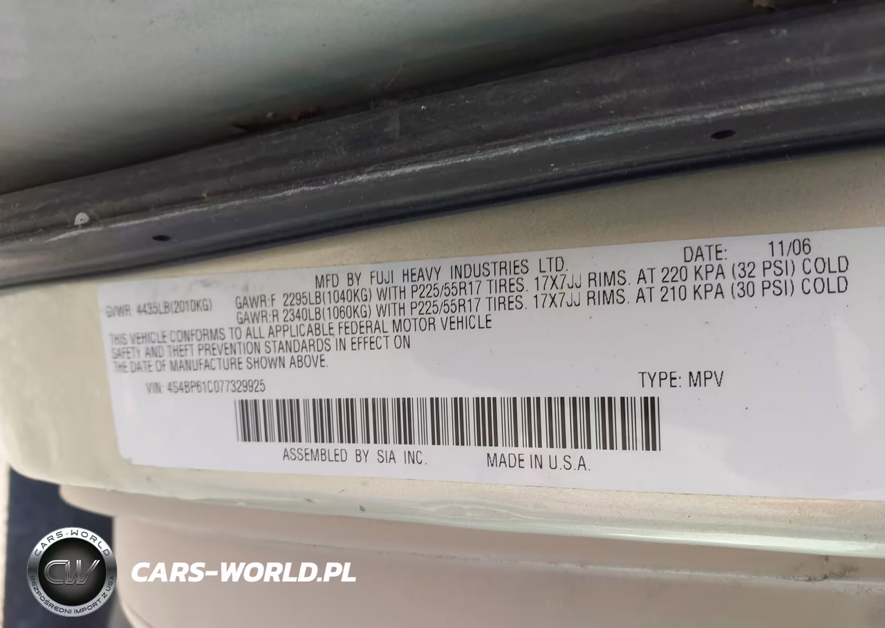 2007 Subaru Outback 2.5I VIN:4S4BP61C077329925 - 9