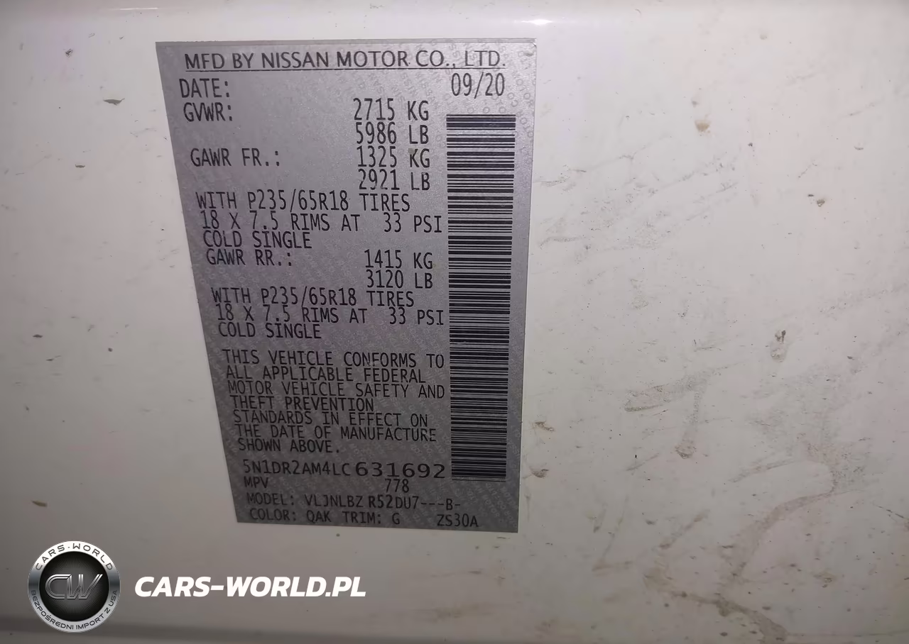 2020 Nissan Pathfinder S 4Wd VIN:5N1DR2AM4LC631692 - 9