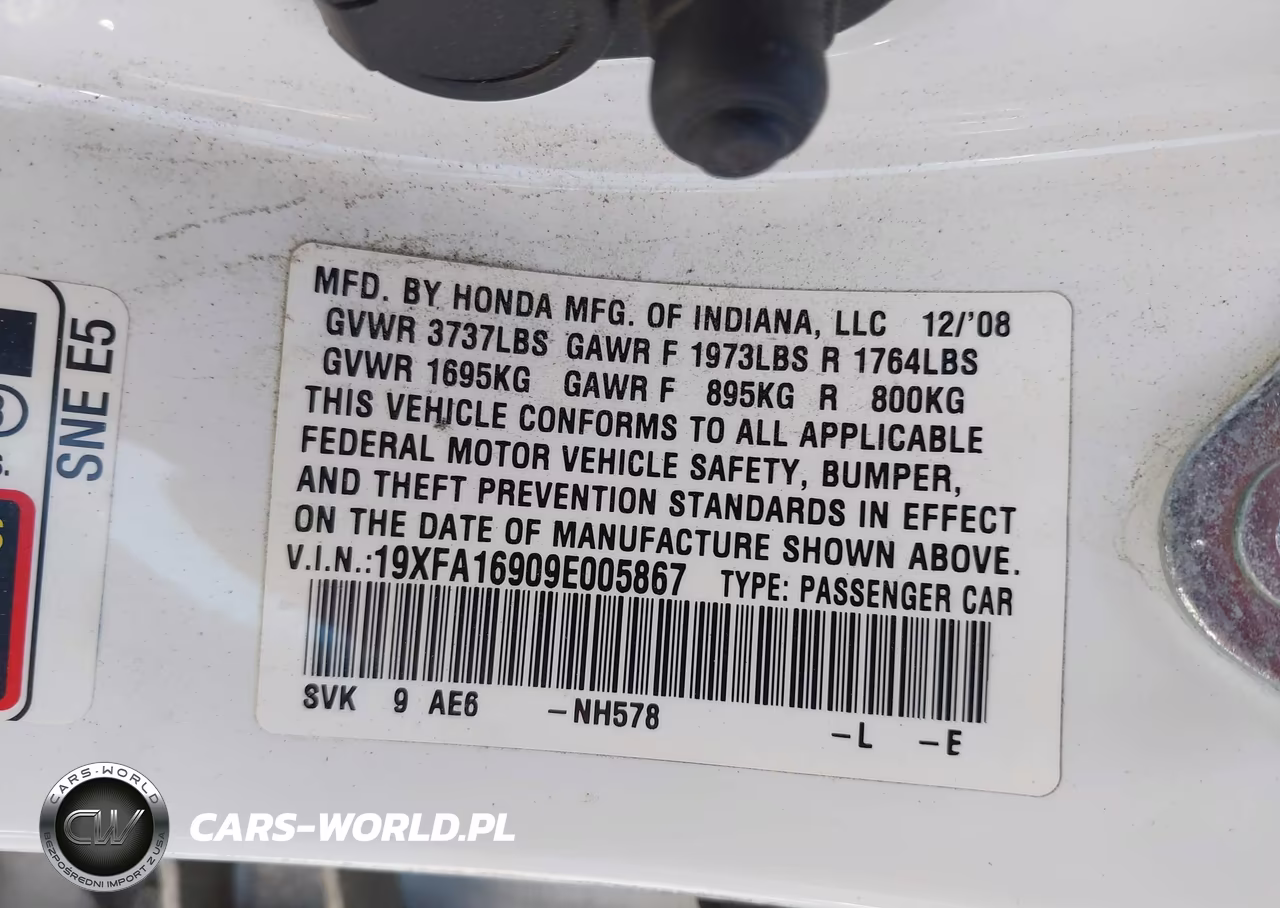 2009 Honda Civic Ex-L VIN:19XFA16909E005867 - 9
