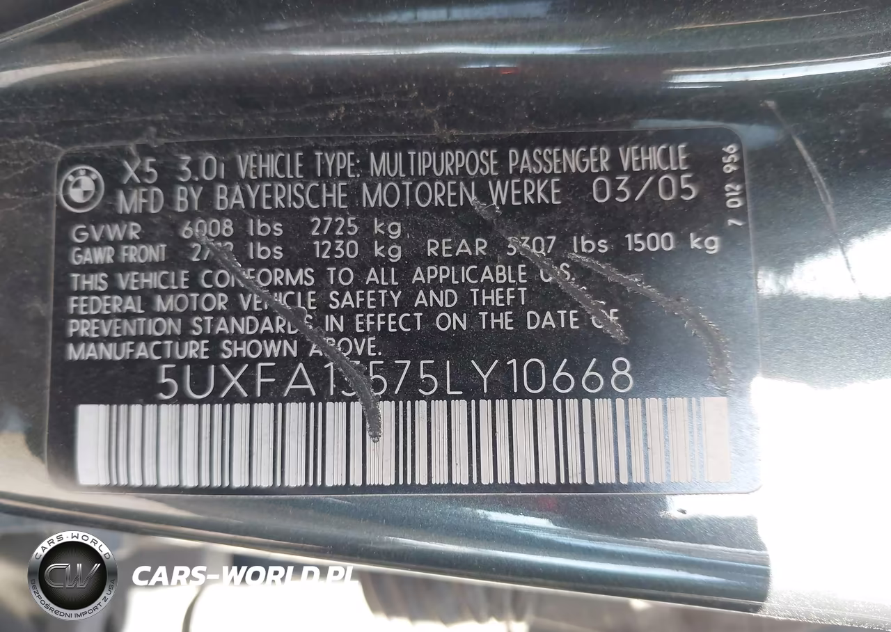 2005 BMW X5 3.0I VIN:5UXFA13575LY10668 - 9