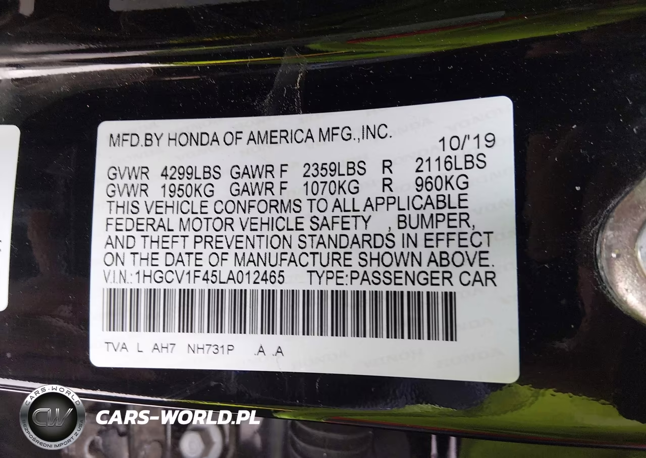 2020 Honda Accord Ex VIN:1HGCV1F45LA012465 - 9