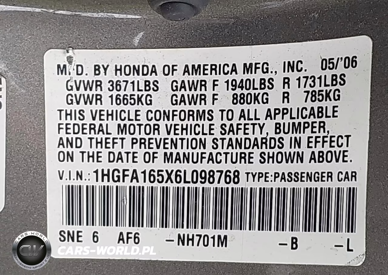 2006 Honda Civic Lx VIN:1HGFA165X6L098768 - 9