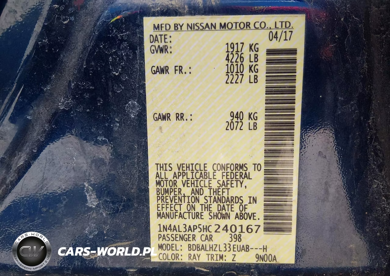 2017 Nissan Altima 2.5 Sr VIN:1N4AL3AP5HC240167 - 9