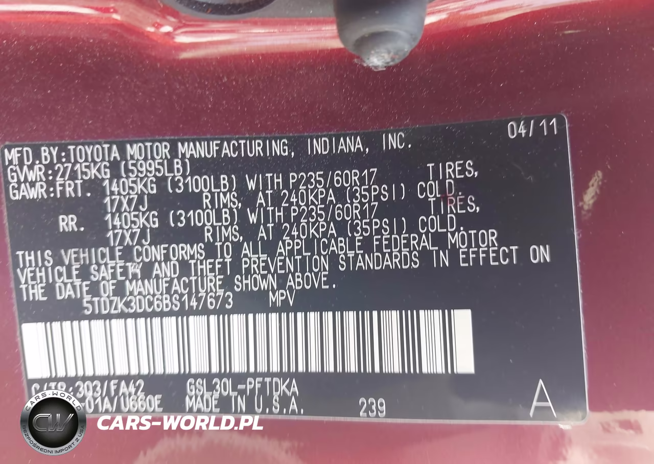 2011 Toyota Sienna Base V6 VIN:5TDZK3DC6BS147673 - 9