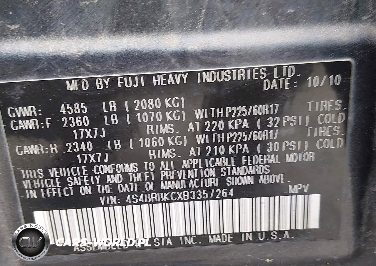 2011 Subaru Outback 2.5I Limited VIN:4S4BRBKCXB3357264 - 9