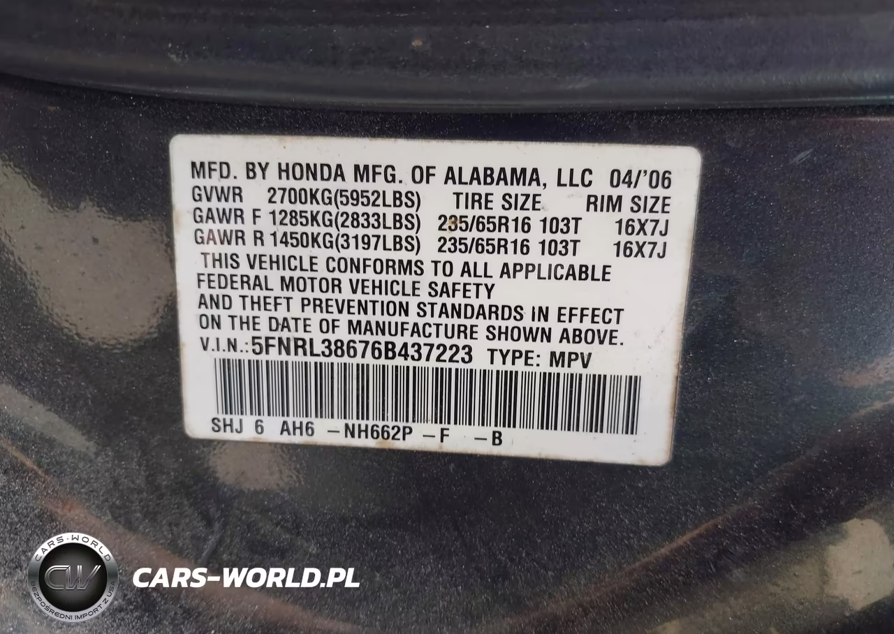 2006 Honda Odyssey Ex-L VIN:5FNRL38676B437223 - 9