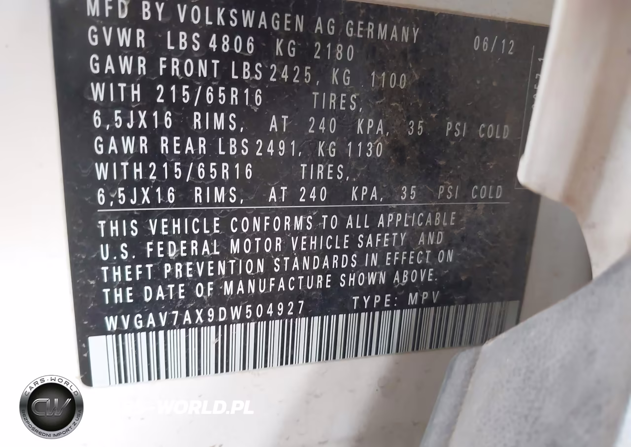 2013 Volkswagen Tiguan S VIN:WVGAV7AX9DW504927 - 9