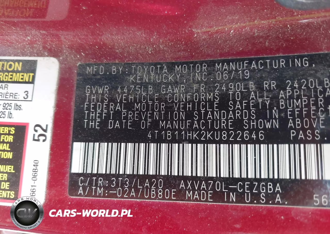 2019 Toyota Camry Xle VIN:4T1B11HK2KU822646 - 9