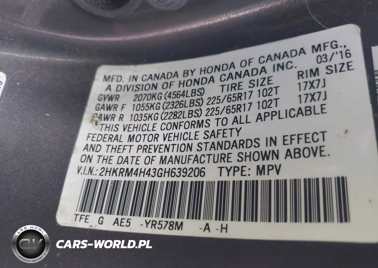 2016 Honda Cr-V Se VIN:2HKRM4H43GH639206 - 9