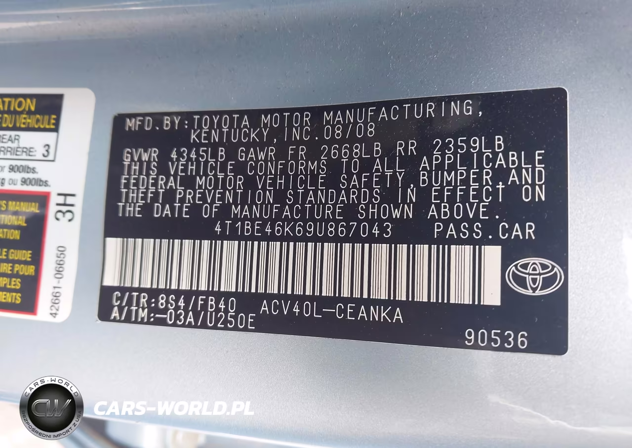 2009 Toyota Camry Le VIN:4T1BE46K69U867043 - 9