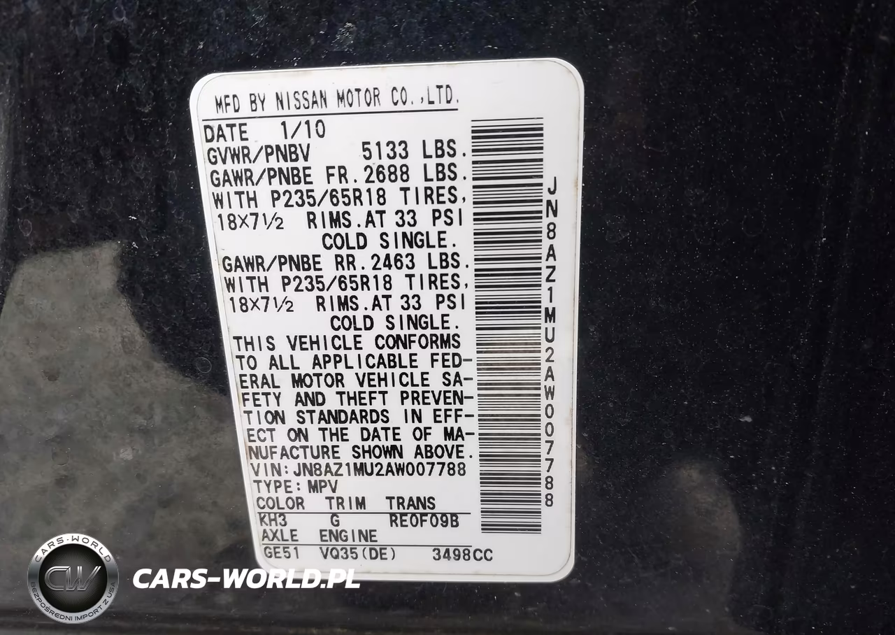 2010 Nissan Murano Sl VIN:JN8AZ1MU2AW007788 - 9