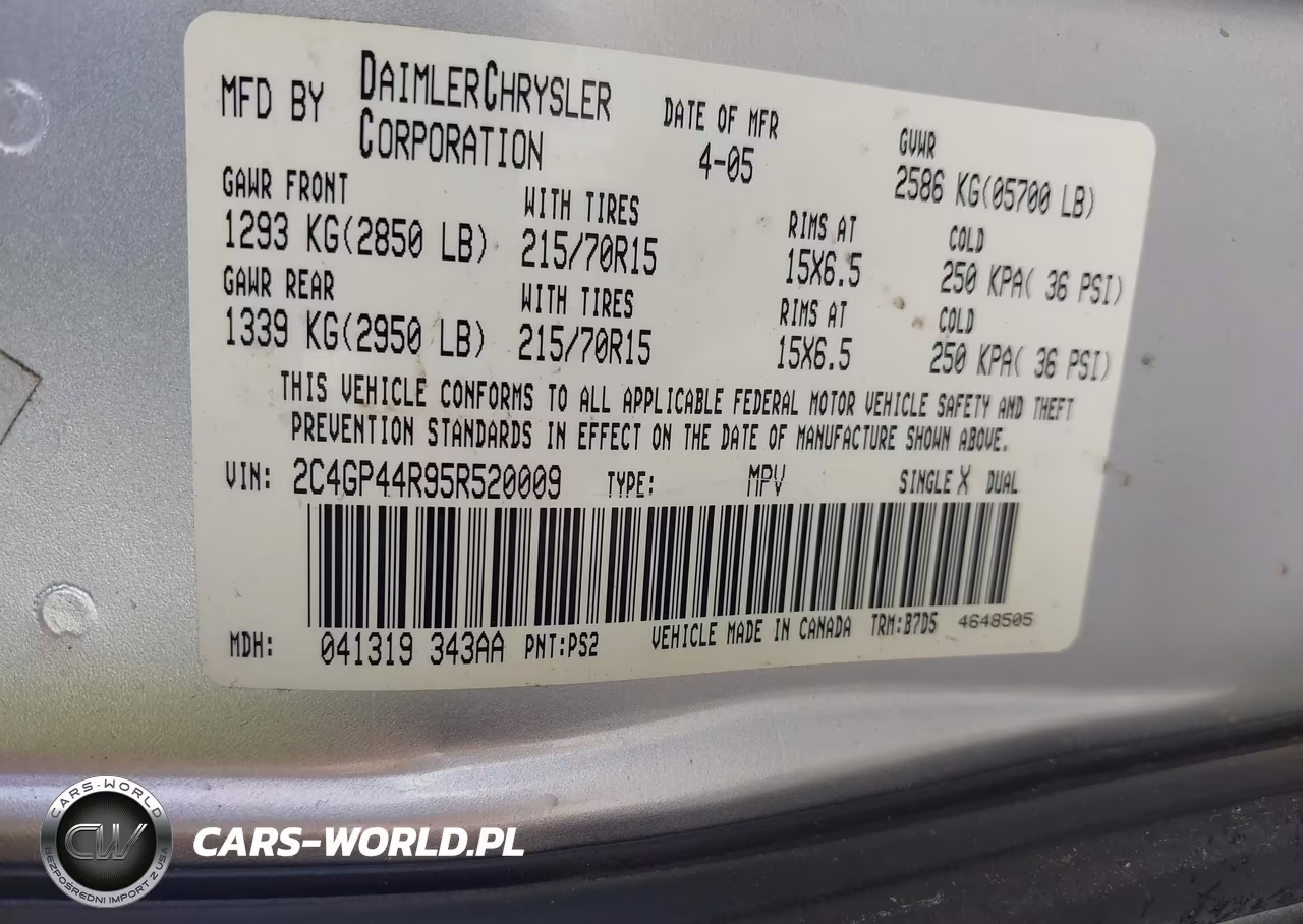 2005 Chrysler Town & Country Lx VIN:2C4GP44R95R520009 - 9
