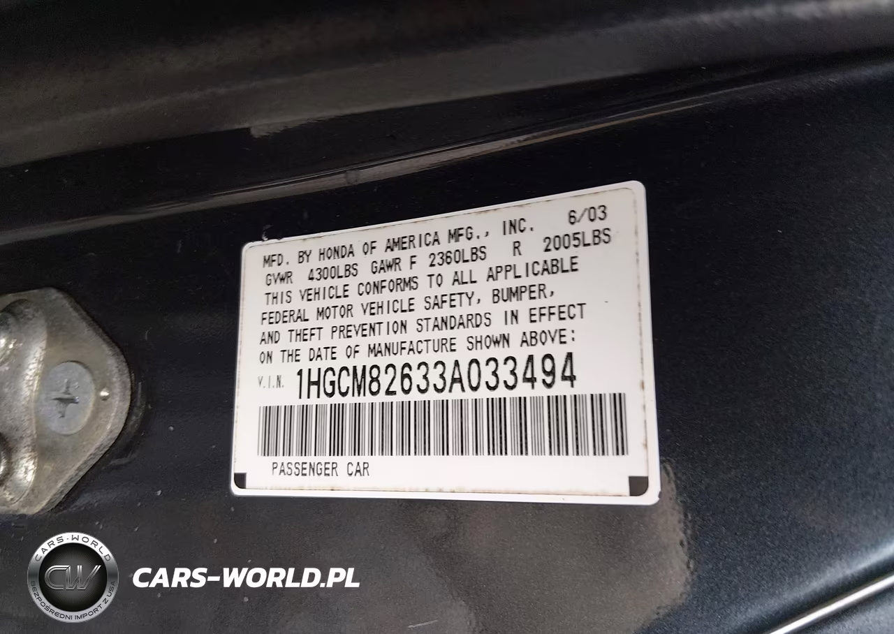 2003 Honda Accord 3.0 Ex VIN:1HGCM82633A033494 - 9