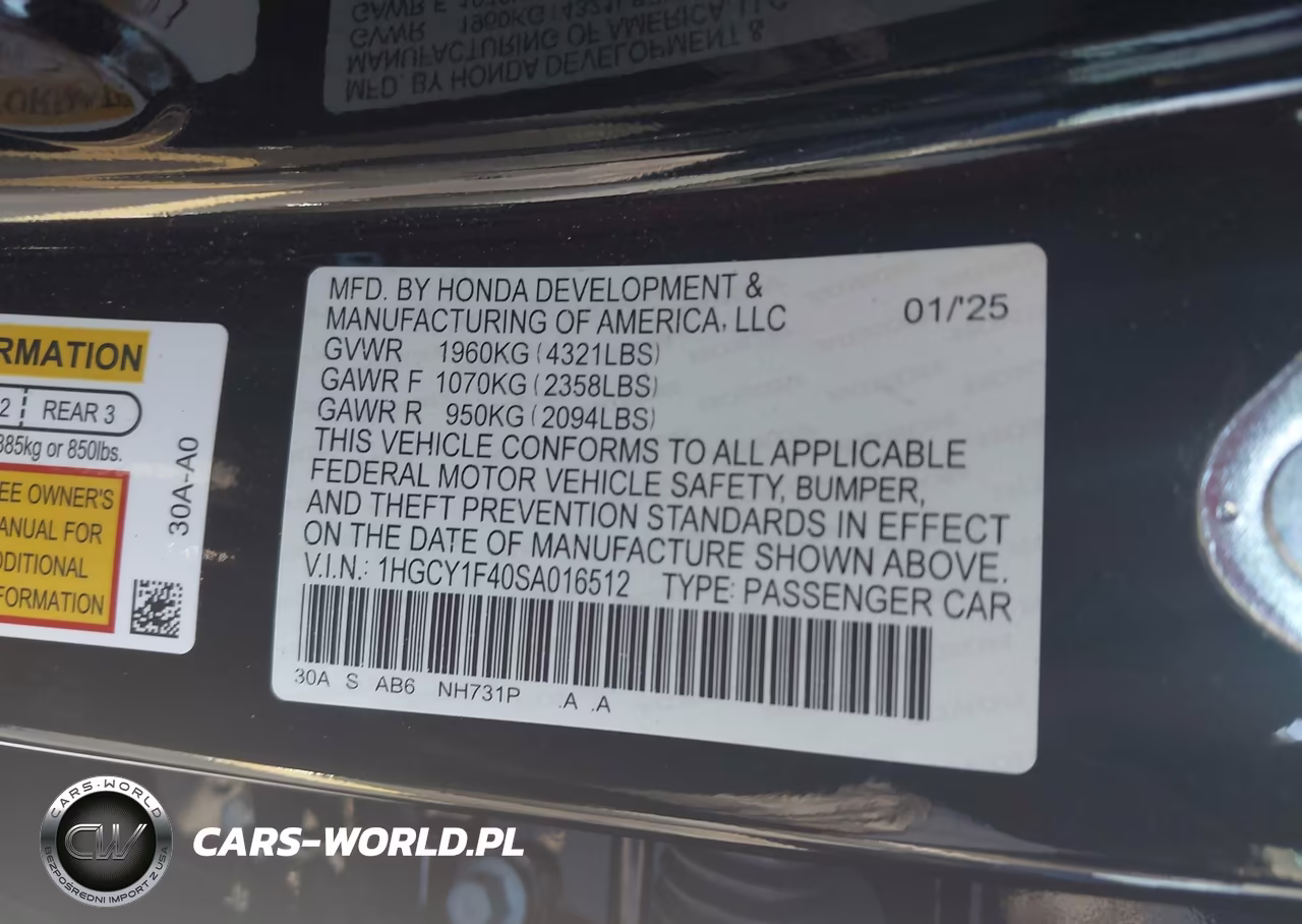 2025 Honda Accord Se VIN:1HGCY1F40SA016512 - 9