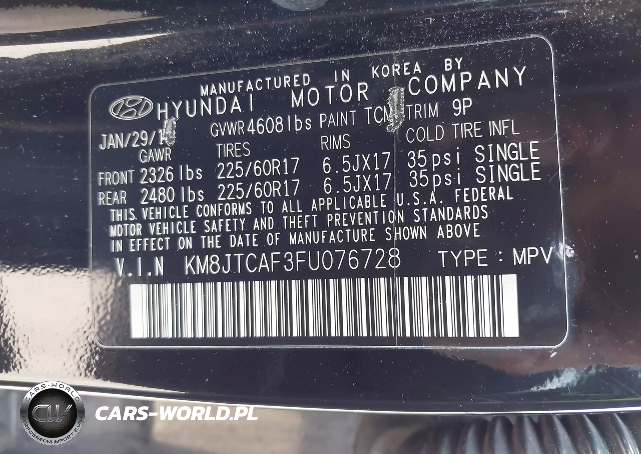 2015 Hyundai Tucson Gls VIN:KM8JTCAF3FU076728 - 9