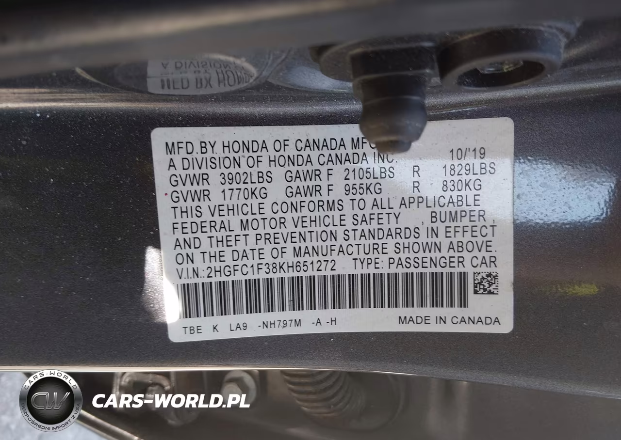 2019 Honda Civic Ex VIN:2HGFC1F38KH651272 - 9