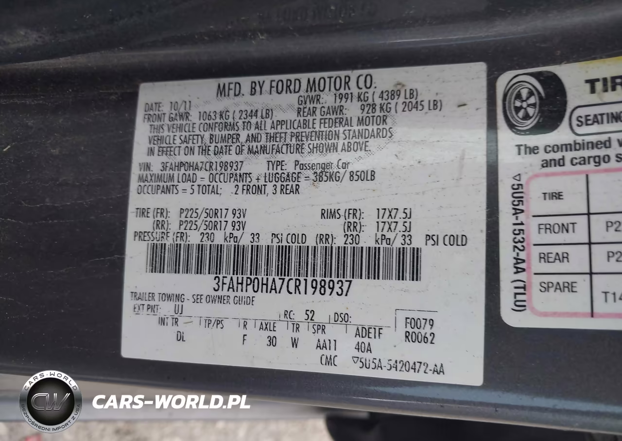 2012 Ford Fusion Se VIN:3FAHP0HA7CR198937 - 9