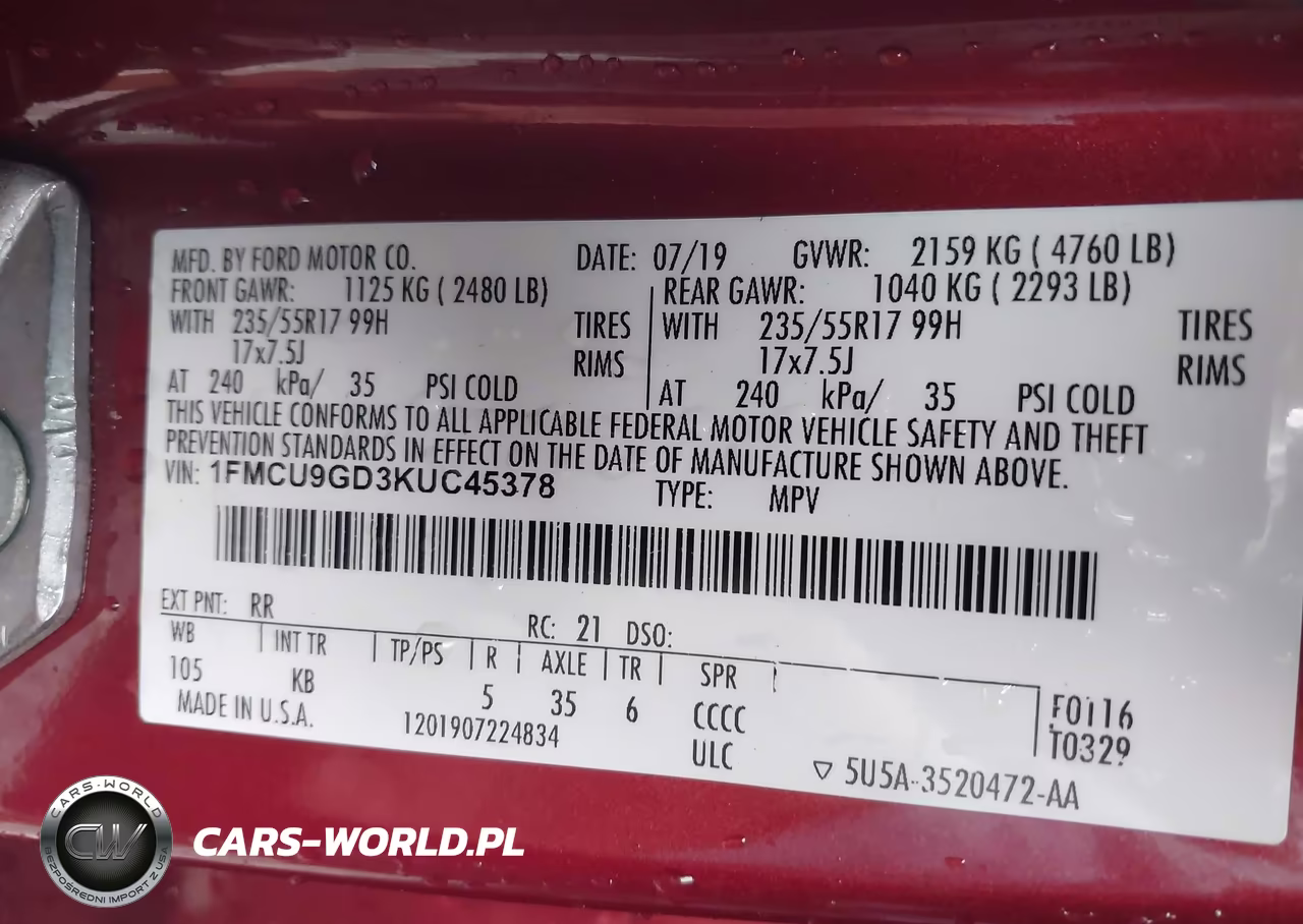 2019 Ford Escape Se VIN:1FMCU9GD3KUC45378 - 9