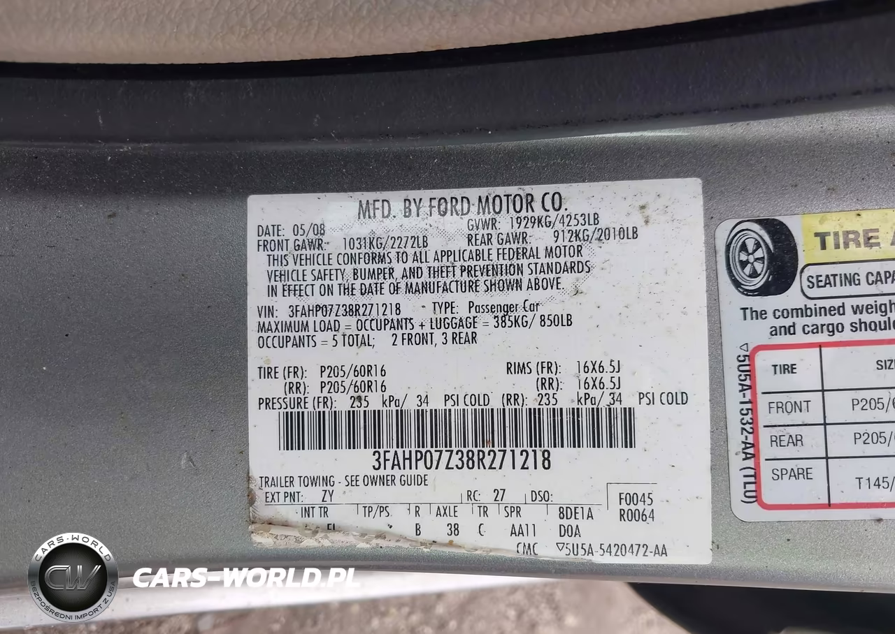 2008 Ford Fusion Se VIN:3FAHP07Z38R271218 - 9