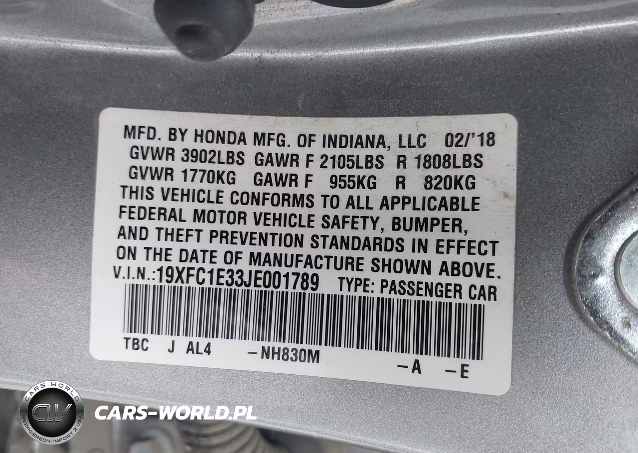 2018 Honda Civic Ex-T VIN:19XFC1E33JE001789 - 9