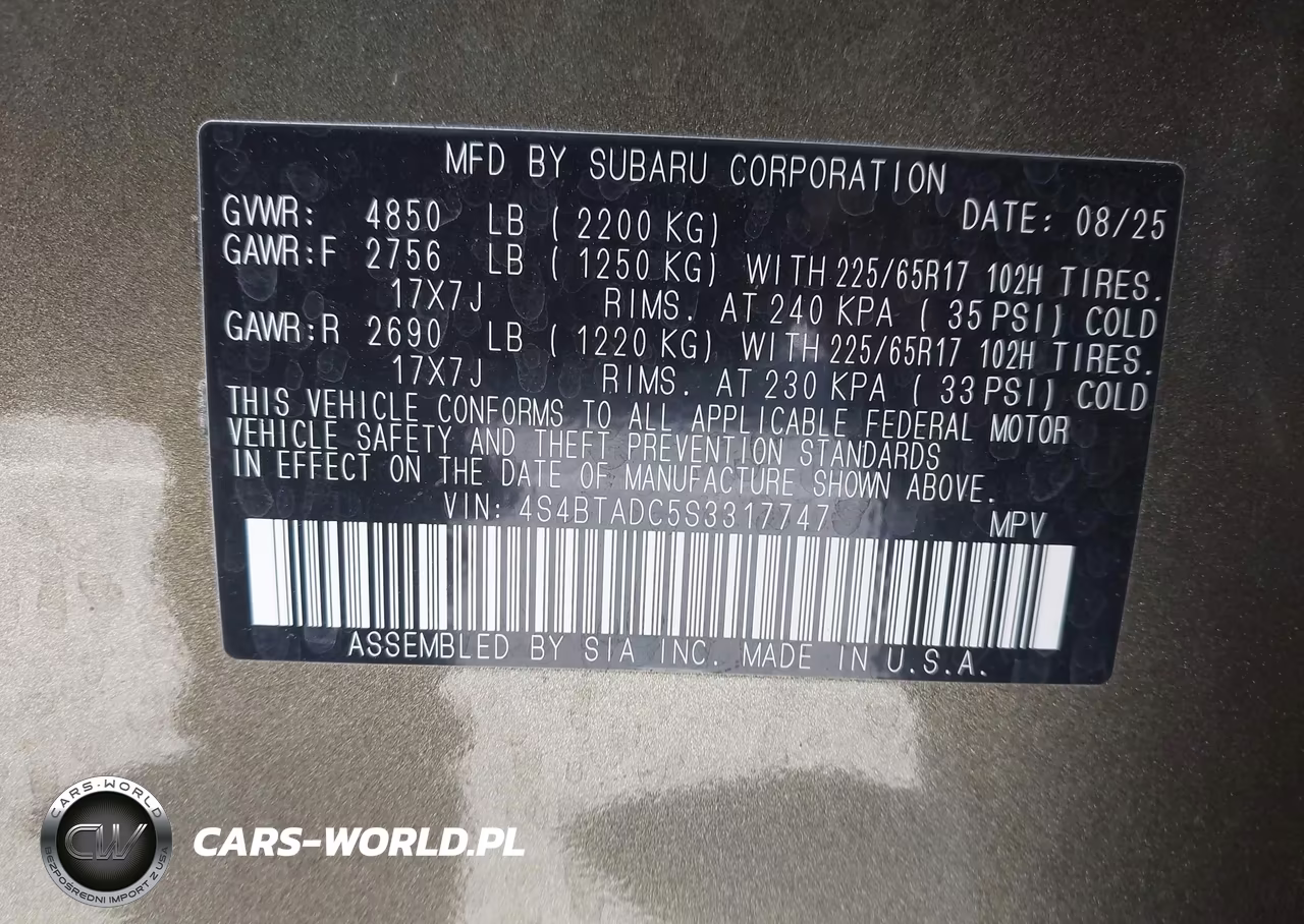 2025 Subaru Outback Premium VIN:4S4BTADC5S3317747 - 9