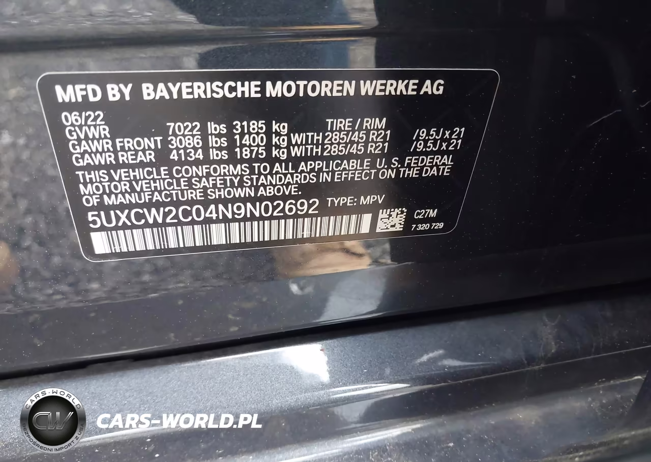 2022 BMW X7 xDrive40I VIN:5UXCW2C04N9N02692 - 9