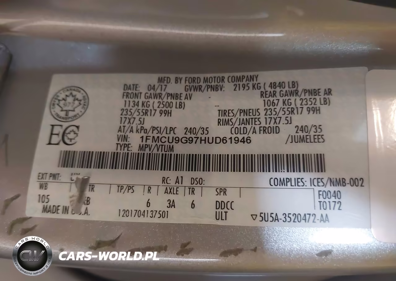 2017 Ford Escape Se VIN:1FMCU9G97HUD61946 - 9