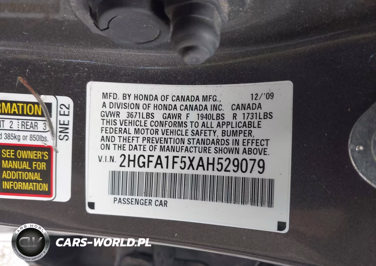 2010 Honda Civic Lx VIN:2HGFA1F5XAH529079 - 9