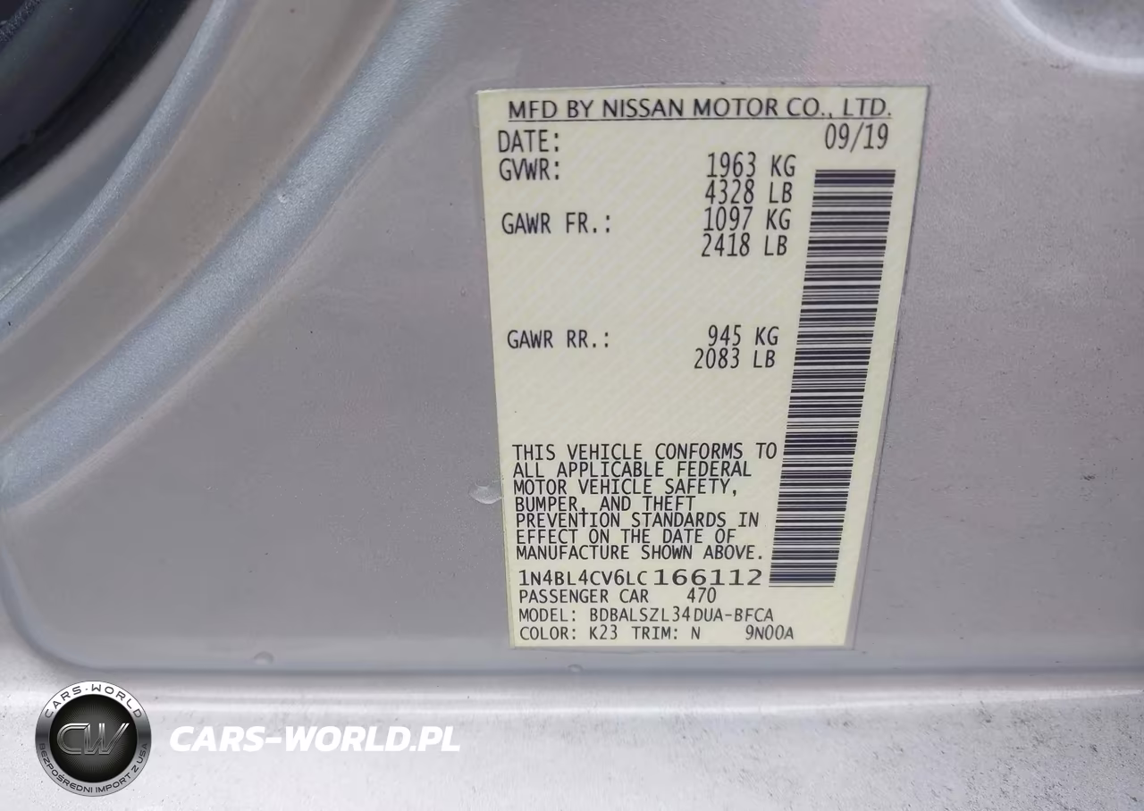 2020 Nissan Altima Sr Fwd VIN:1N4BL4CV6LC166112 - 9