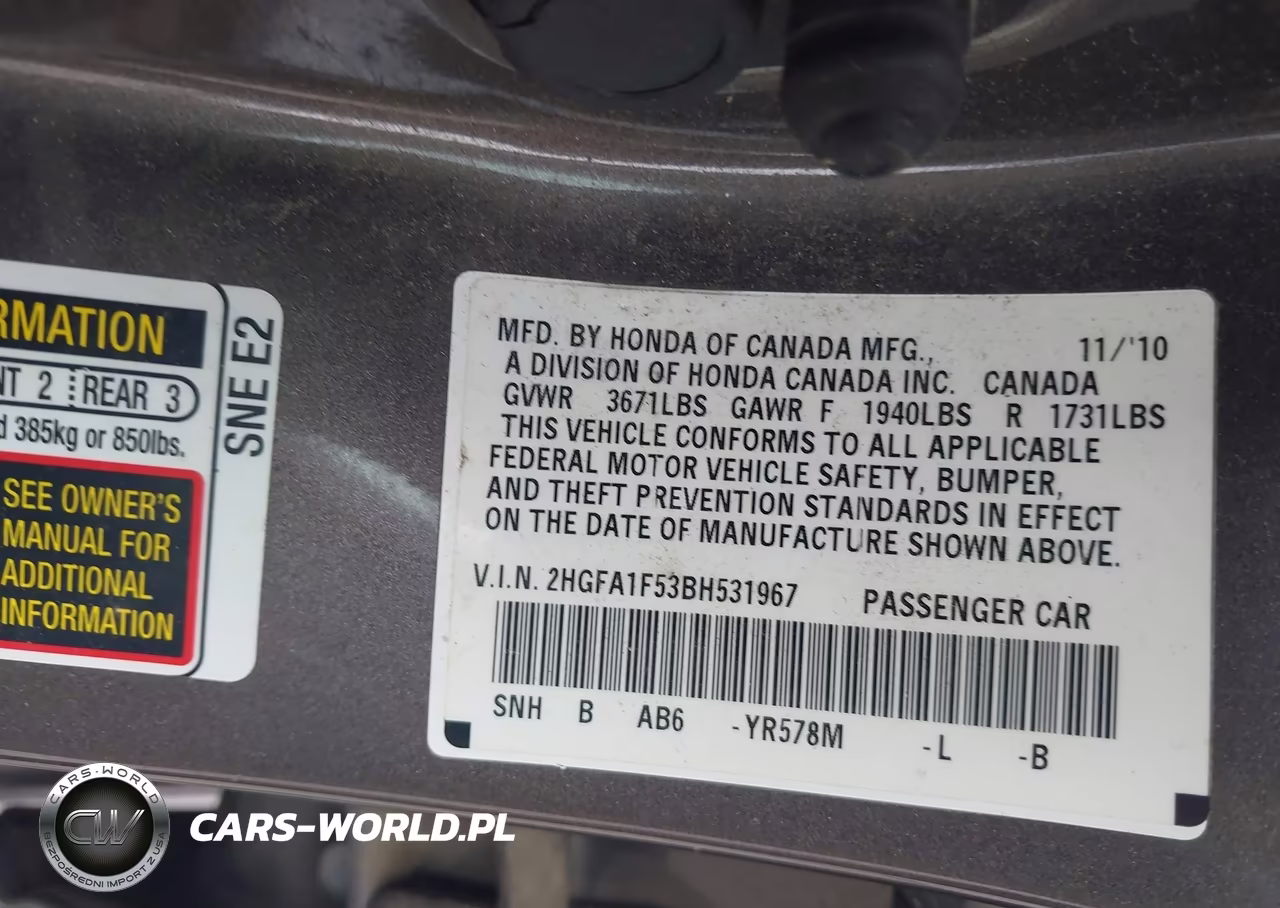 2011 Honda Civic Lx VIN:2HGFA1F53BH531967 - 9