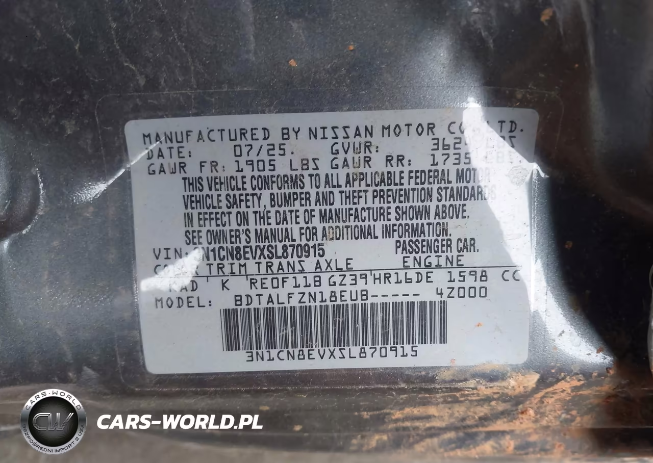 2025 Nissan Versa 1.6 Sv VIN:3N1CN8EVXSL870915 - 9