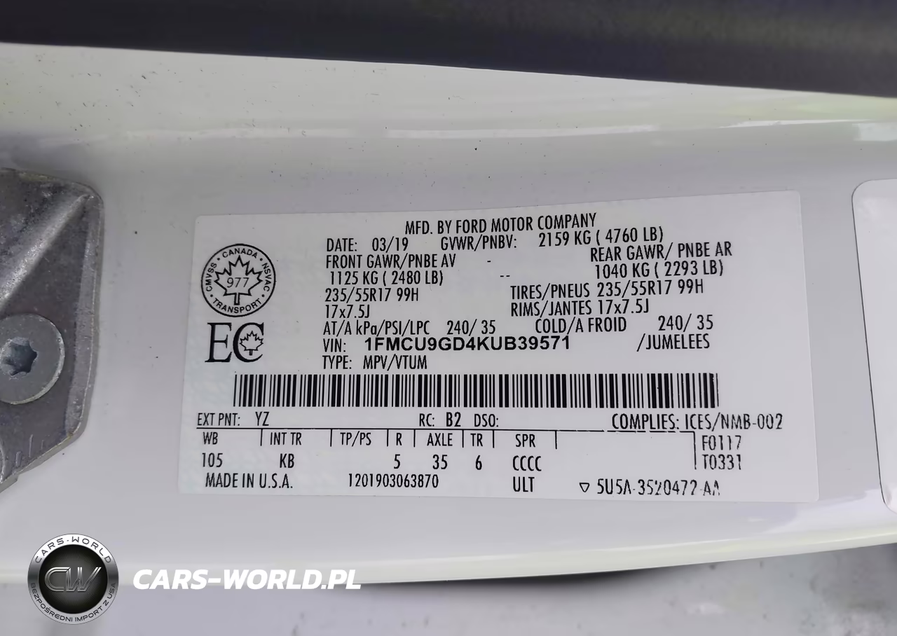 2019 Ford Escape Se VIN:1FMCU9GD4KUB39571 - 9