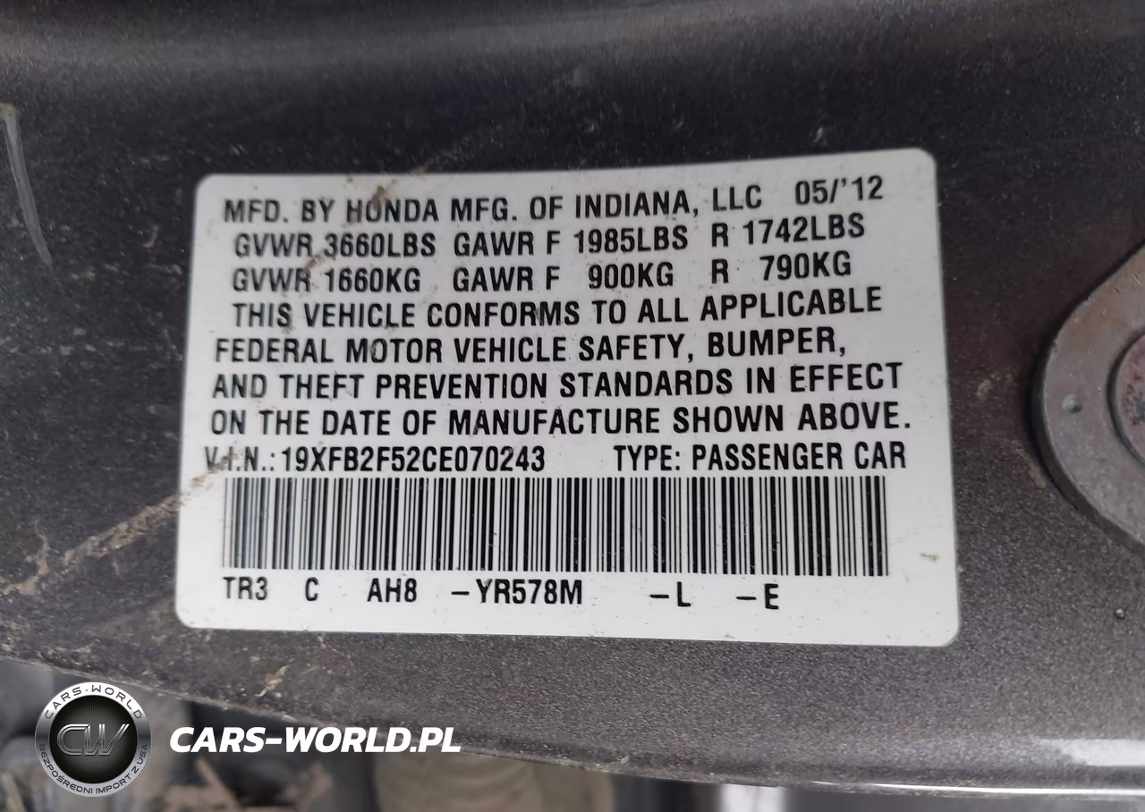 2012 Honda Civic Lx VIN:19XFB2F52CE070243 - 9