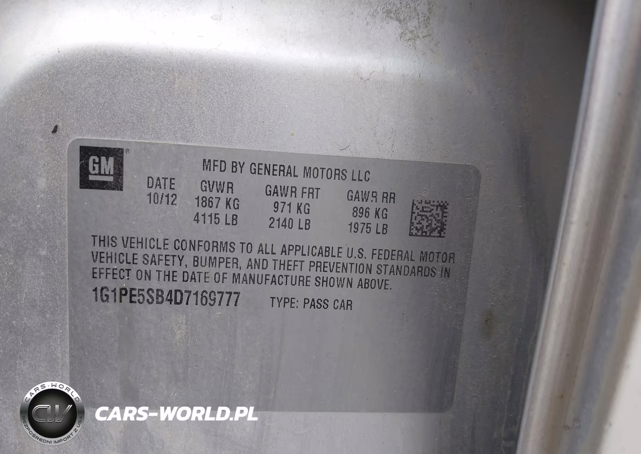 2013 Chevrolet Cruze 2Lt Auto VIN:1G1PE5SB4D7169777 - 9