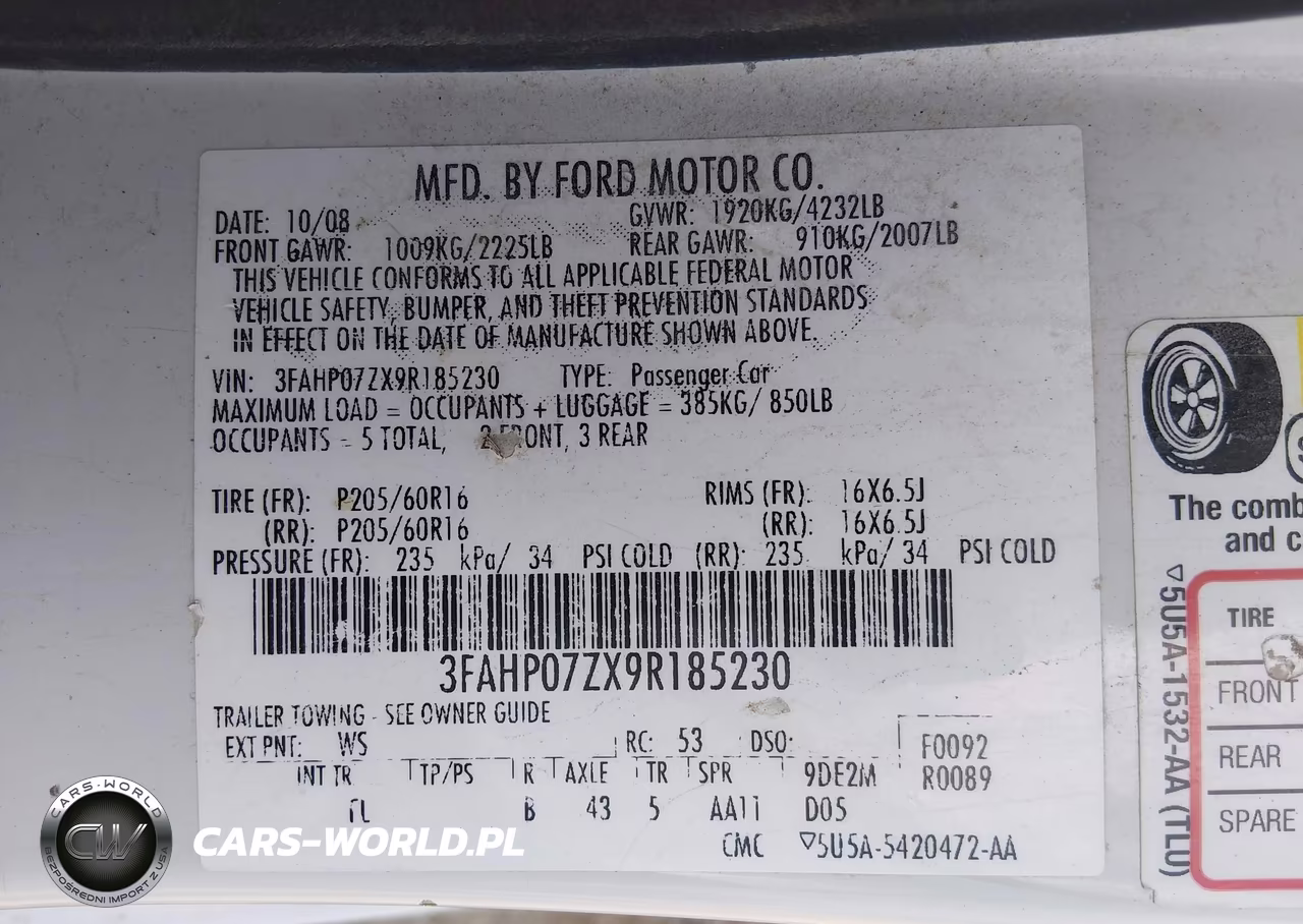 2009 Ford Fusion Se VIN:3FAHP07ZX9R185230 - 9
