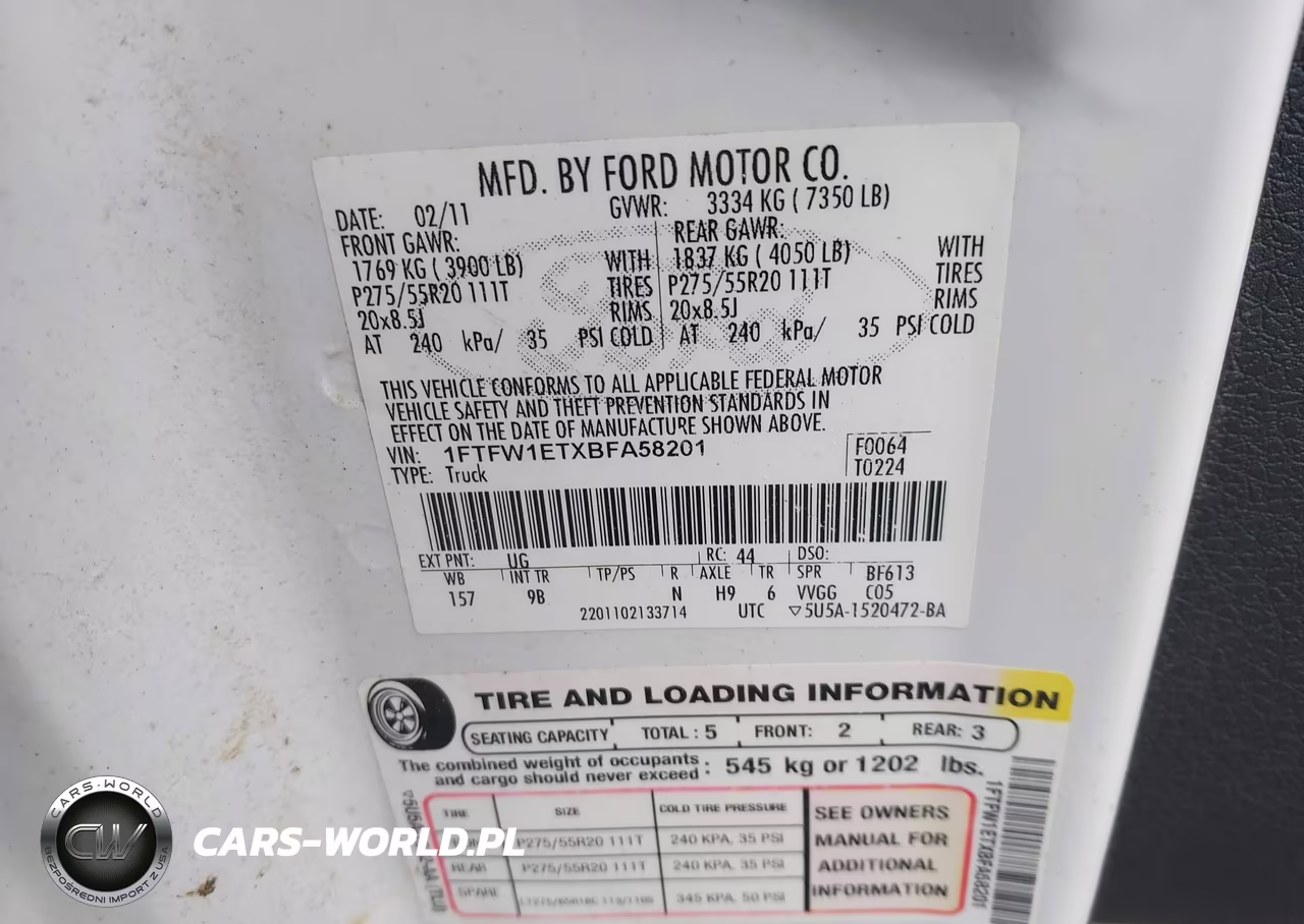 2011 Ford F-150 Platinum VIN:1FTFW1ETXBFA58201 - 9