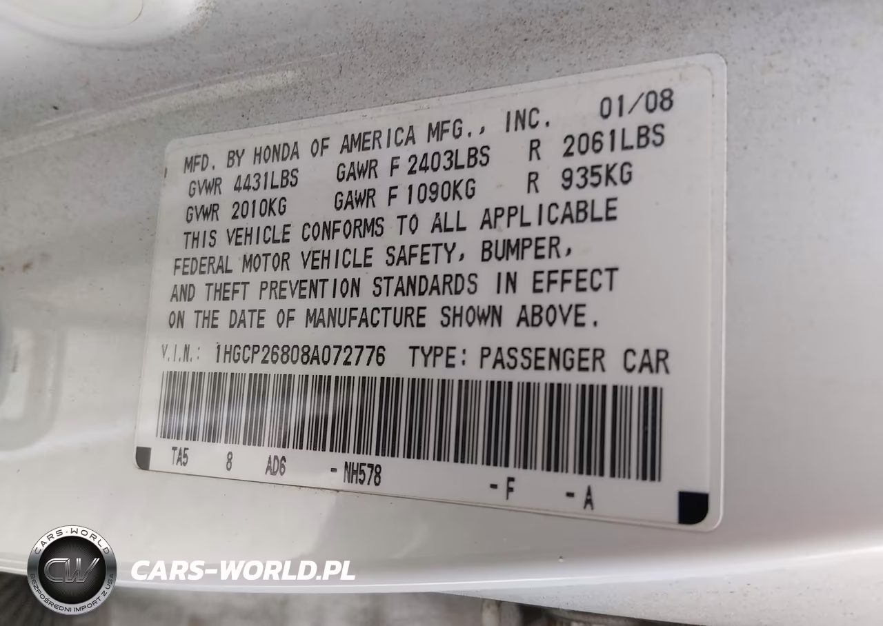 2008 Honda Accord 2.4 Ex-L VIN:1HGCP26808A072776 - 9