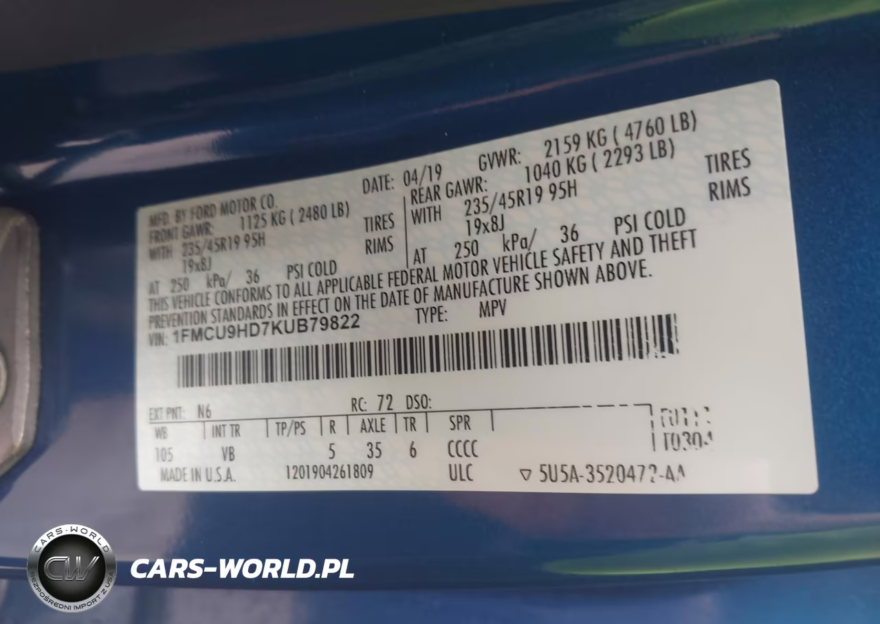 2019 Ford Escape Sel VIN:1FMCU9HD7KUB79822 - 9