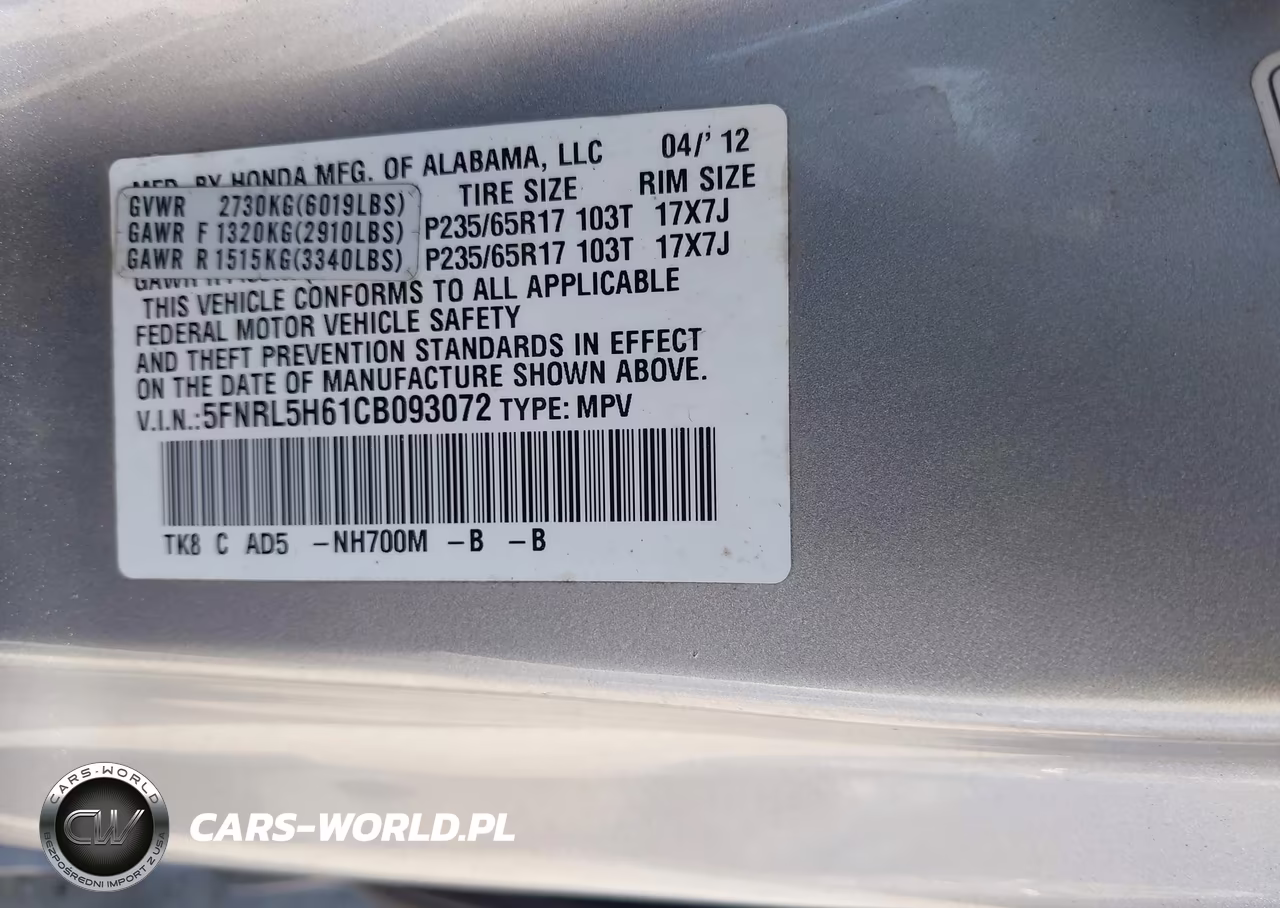 2012 Honda Odyssey Ex-L VIN:5FNRL5H61CB093072 - 9