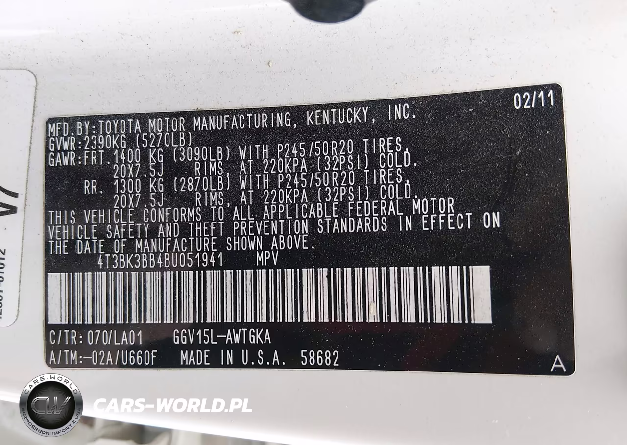 2011 Toyota Venza Base V6 VIN:4T3BK3BB4BU051941 - 9